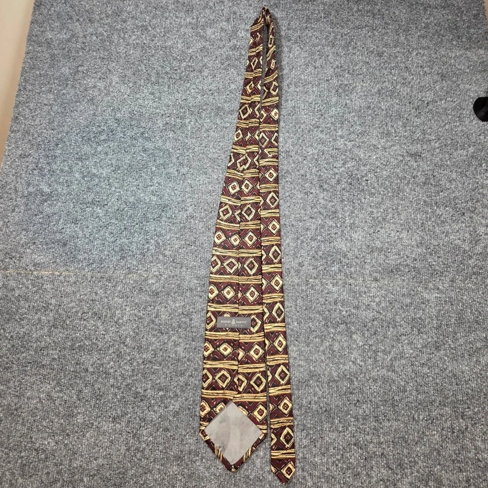 Robert Talbott Studio‎ 4x55 Hand Sewn Silk Power Tie Burgundy Gold Geometric USA